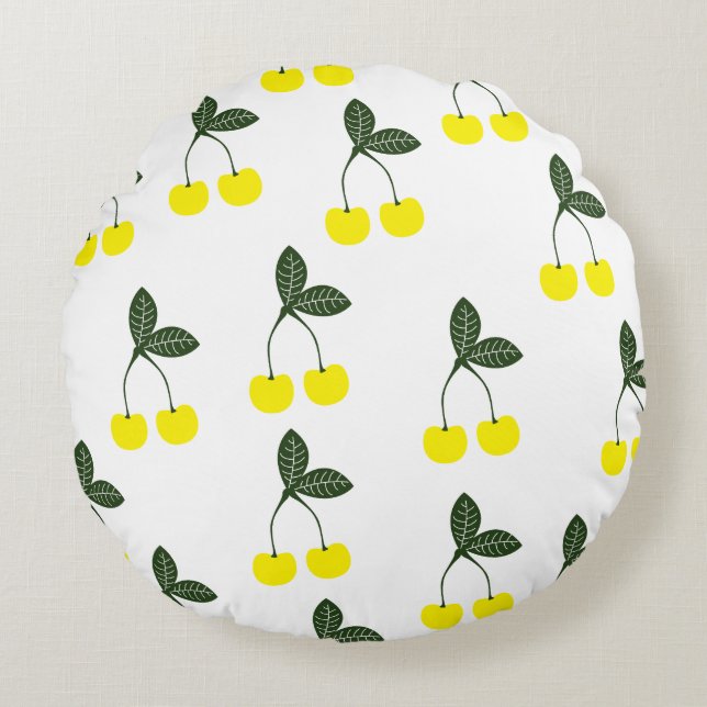 Yellow Cherries Pattern Round Pillow (Front)