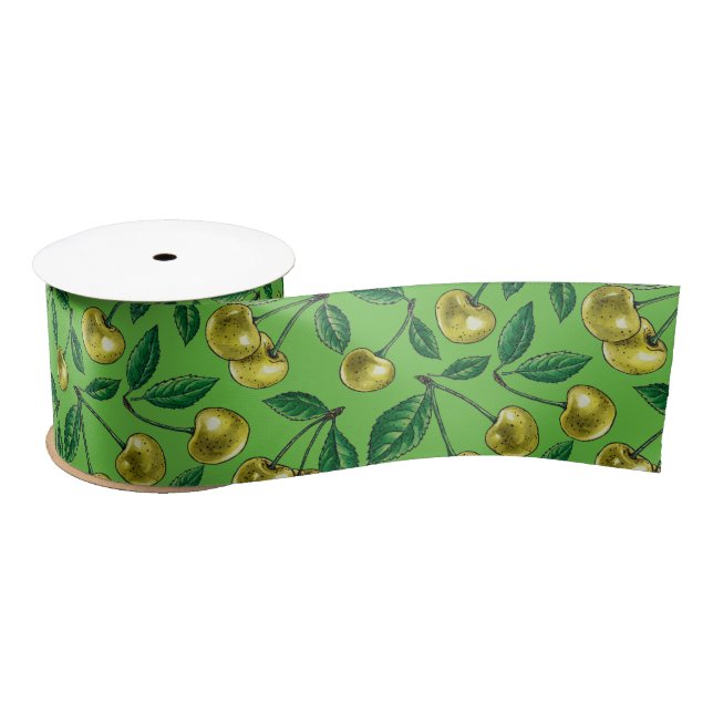 Yellow cherries satin ribbon (Spool)