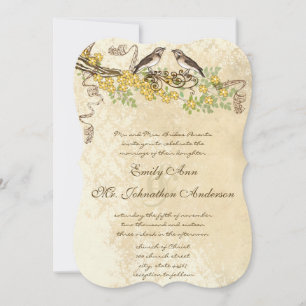 Yellow Cherry Blossom Vintage Bird Weddings Invitation