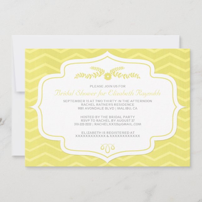 Yellow Chevron Bridal Shower Invitations (Front)