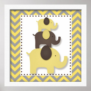 Yellow Chevron Elephant Nursery Wall Art