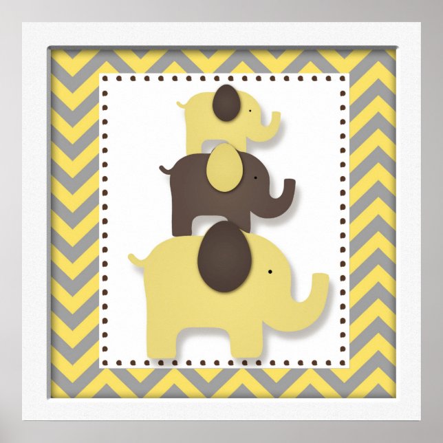 Yellow Chevron Elephant Nursery Wall Art (Front)