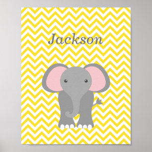 Yellow Chevron Elephant Personalised Nursery Decor