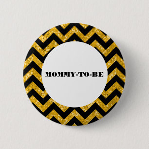 Yellow Chevron Glitter Baby Shower Button