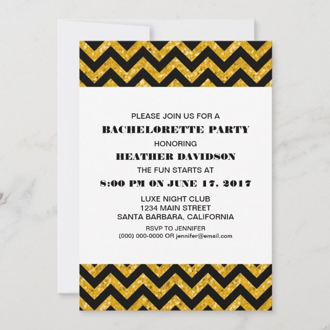 Yellow Chevron Glitter Bachelorette Party Invitation (Front)