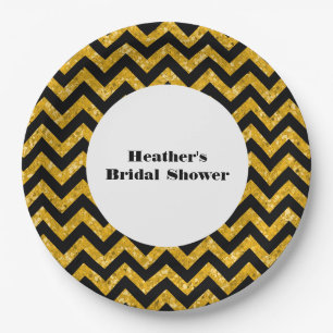 Yellow Chevron Glitter Bridal Shower Plates