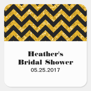 Yellow Chevron Glitter Bridal Shower Stickers