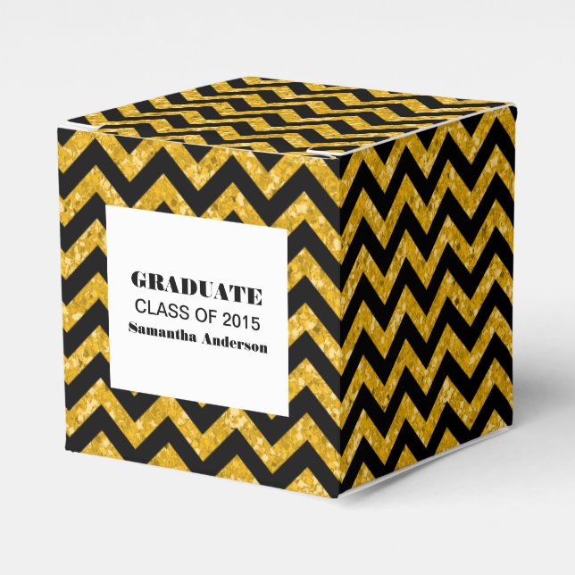 Yellow Chevron Glitter Graduation Favour Boxes (Front Side)