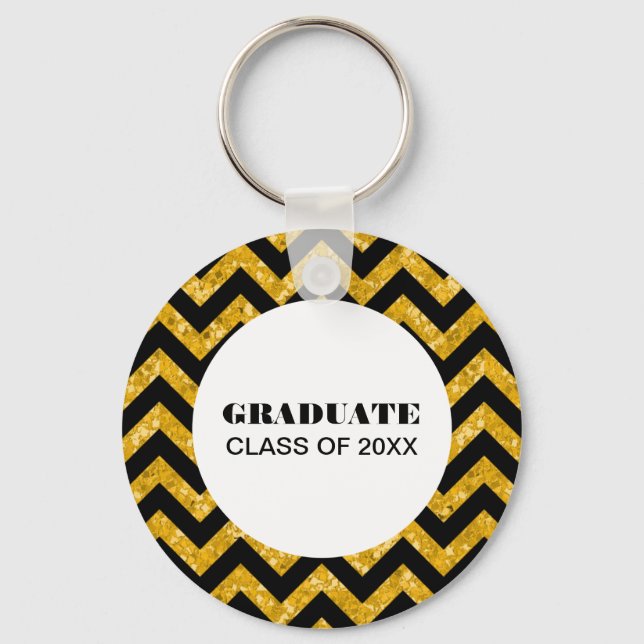 Yellow Chevron Glitter Graduation Keychain (Front)