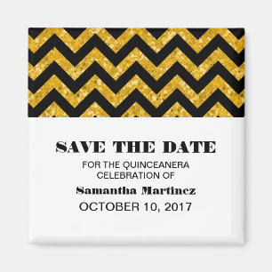 Yellow Chevron Glitter Quinceañera Magnet