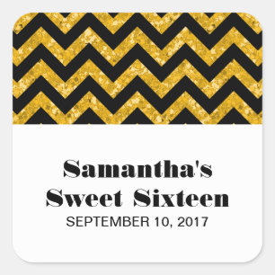 Yellow Chevron Glitter Sweet 16 Stickers