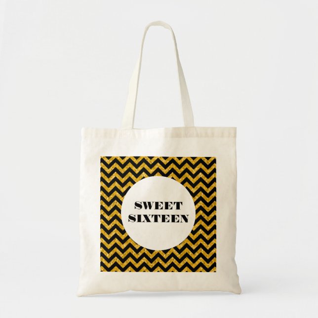 Yellow Chevron Glitter Sweet 16 Tote Bag (Front)