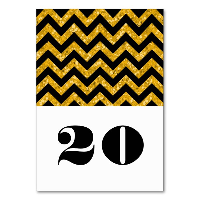 Yellow Chevron Glitter Table Card (Front)