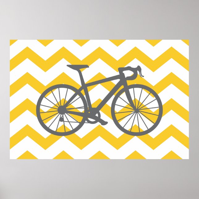 Yellow Chevron Grey Bike Poster (Front)