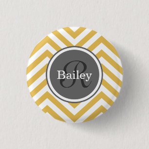 Yellow Chevron Monogram 3 Cm Round Badge