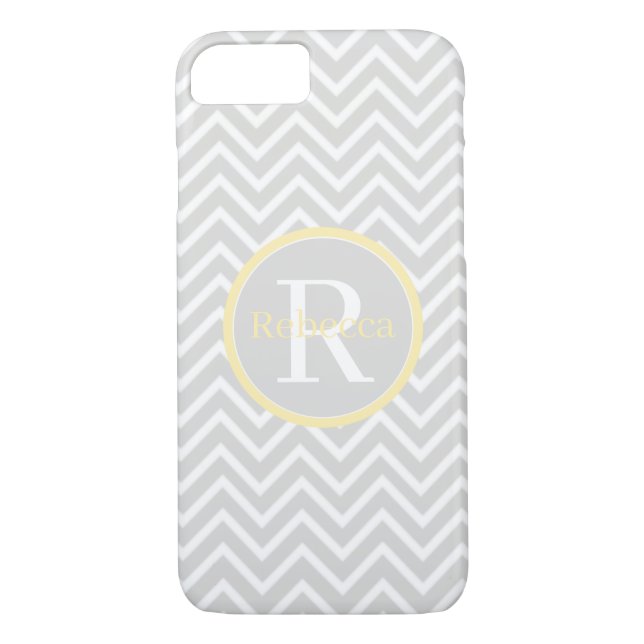 Yellow Chevron Monogram Barely There Case-Mate iPhone Case (Back)