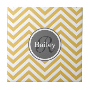 Yellow Chevron Monogram Ceramic Tile
