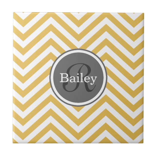 Yellow Chevron Monogram Ceramic Tile (Front)