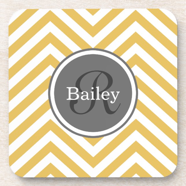 Yellow Chevron Monogram Coaster (Front)