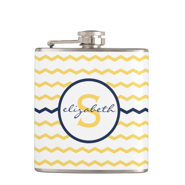 Yellow Chevron Monogram Hip Flask (Front)