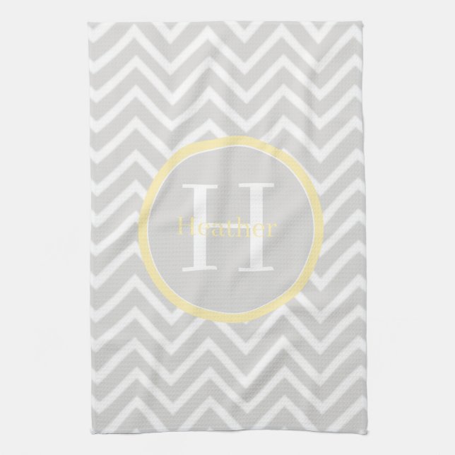 Yellow Chevron Monogram Kitchen Towel (Vertical)