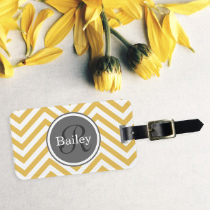 Yellow Chevron Monogram Luggage Tag