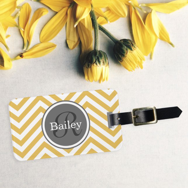 Yellow Chevron Monogram Luggage Tag (Creator Uploaded)
