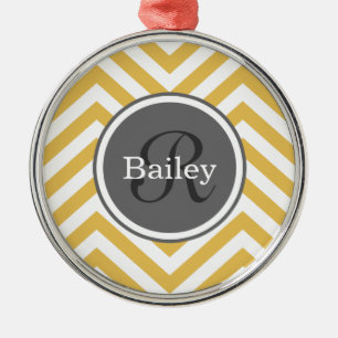 Yellow Chevron Monogram Metal Ornament