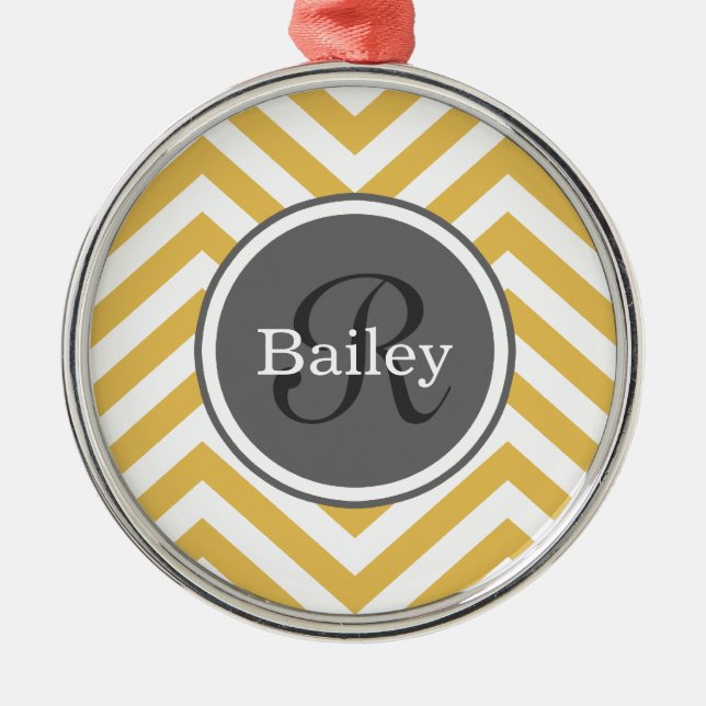 Yellow Chevron Monogram Metal Ornament (Front)