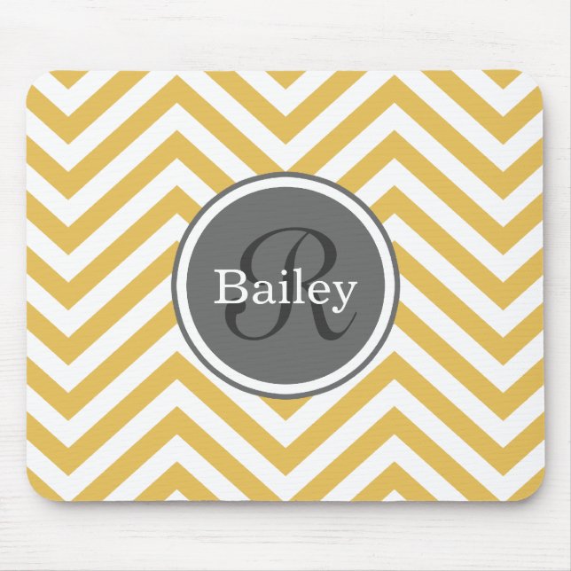 Yellow Chevron Monogram Mouse Pad (Front)