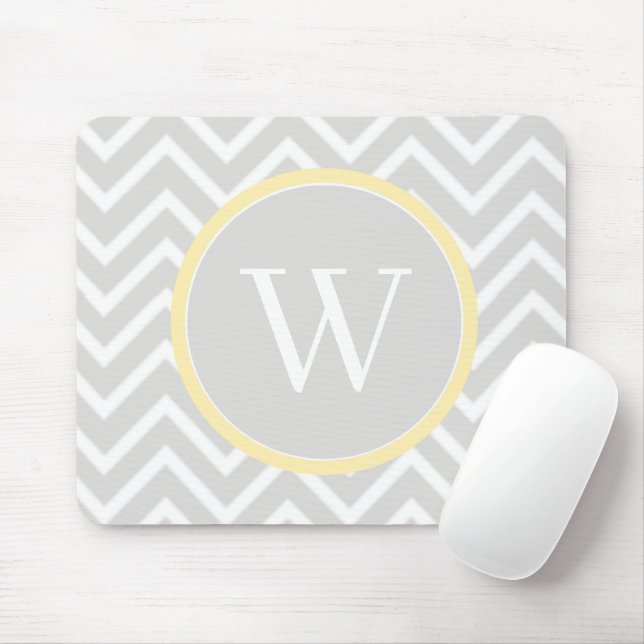 Yellow Chevron Monogram Mouse Pad (With Mouse)