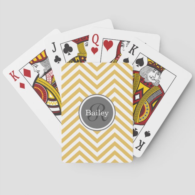 Yellow Chevron Monogram Playing Cards (Back)