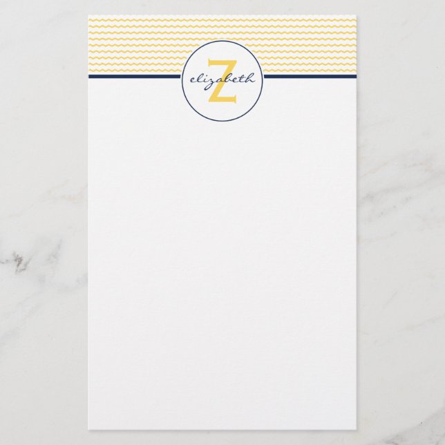 Yellow Chevron Monogram Stationery (Front)