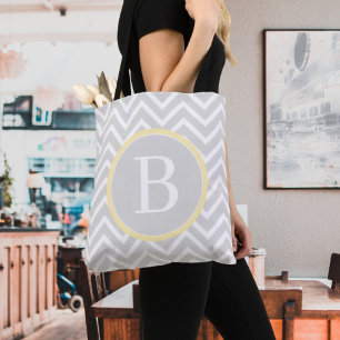 Yellow Chevron Monogram Tote Bag