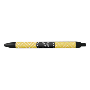 Yellow Chevron Pattern   Black Monogram Ink Pen