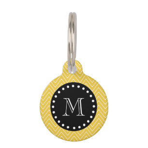 Yellow Chevron Pattern   Black Monogram Pet Tag