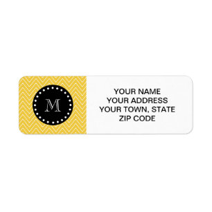 Yellow Chevron Pattern Black Monogram Return Address Label