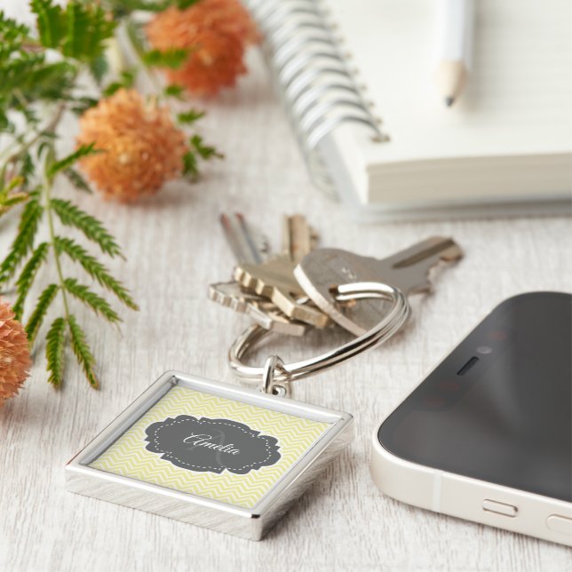 Yellow Chevron Personalised Keychain (Side)