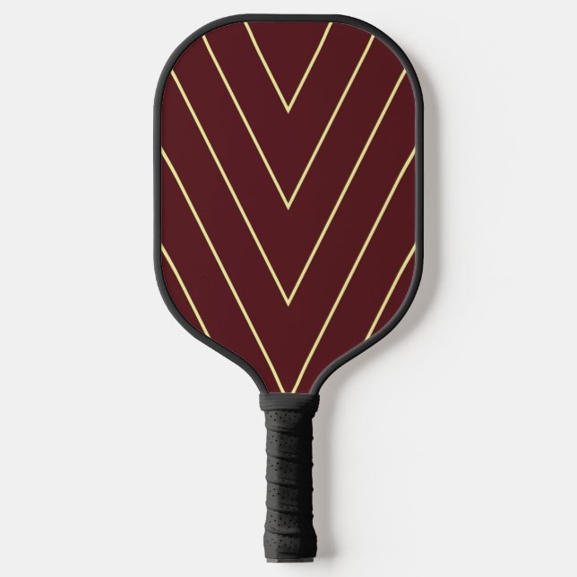 Yellow chevron stripes on maroon pickleball paddle (Front)