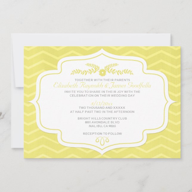Yellow Chevron Wedding Invitations (Front)
