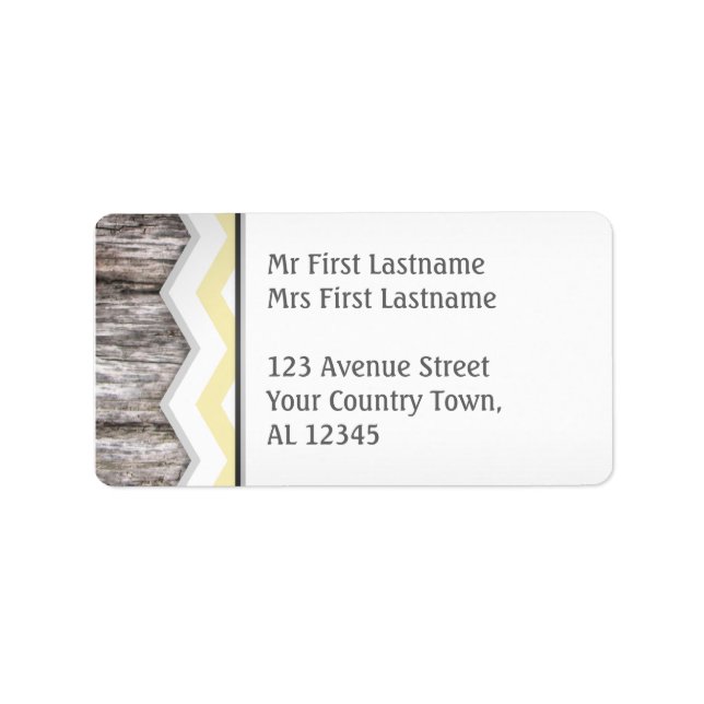 Yellow Chevron & Wood Rustic Address Labels (Front)