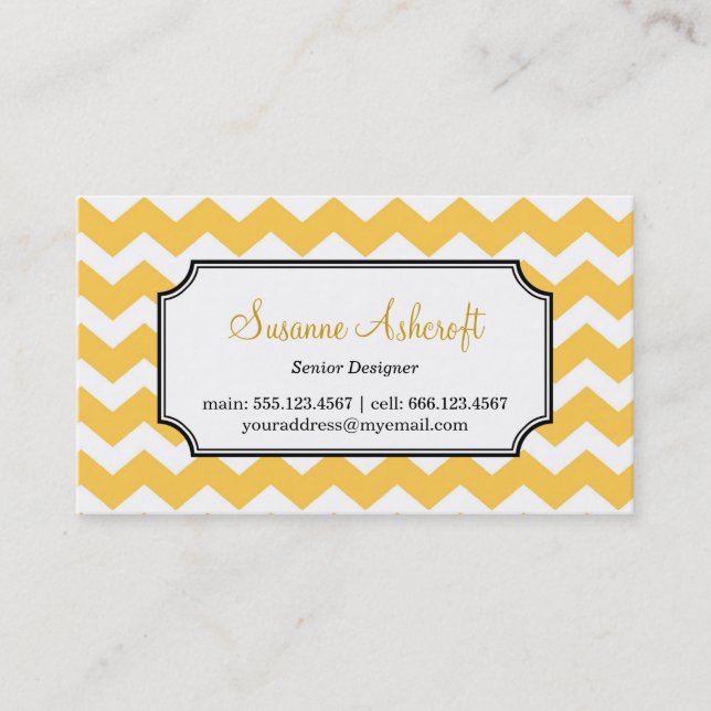Yellow chevron zigzag pattern stylish personal business card (Front)