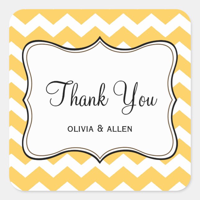 Yellow chevron zigzag pattern thank you favour tag (Front)