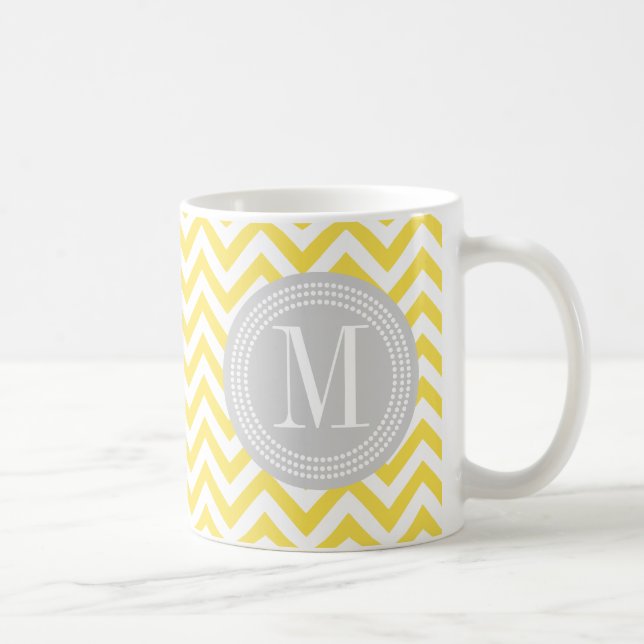 Yellow Chevron Zigzag Personalised Monogram Coffee Mug (Right)