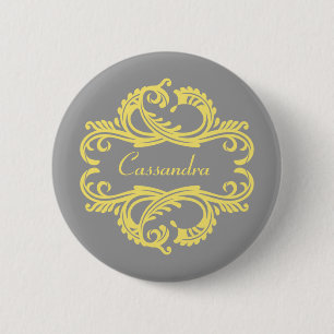 Yellow Chic Damask Button