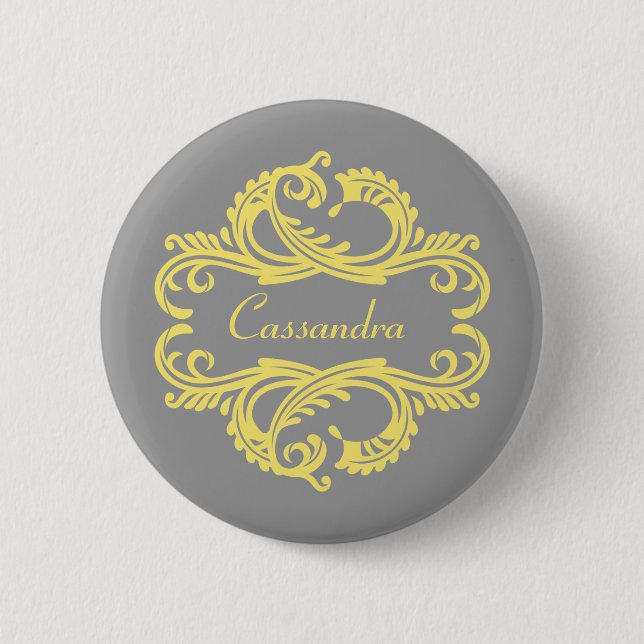 Yellow Chic Damask Button (Front)