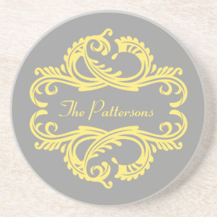 Yellow Chic Damask Coaster