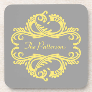 Yellow Chic Damask Coaster Set