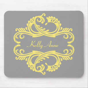 Yellow Chic Damask Mousepad