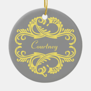 Yellow Chic Damask Ornament